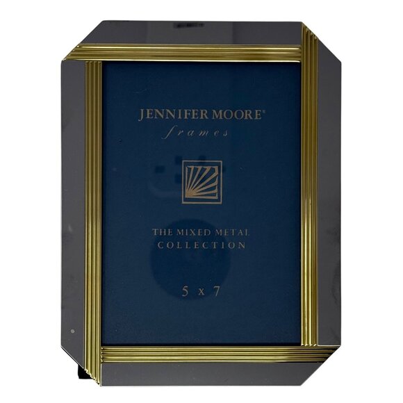 Vintage Photo Frame JENNIFER MOORE Silver Gold Art Deco 5x7 Picture Frame NEW - Picture 1 of 3